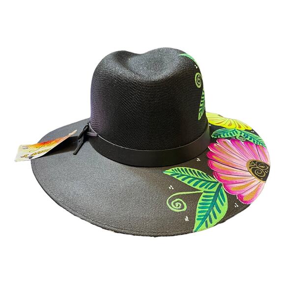 HAT MEXICAN Artisanal Hand Painted Fedora Floral Sombrero Panama Bohemian Black main image 11